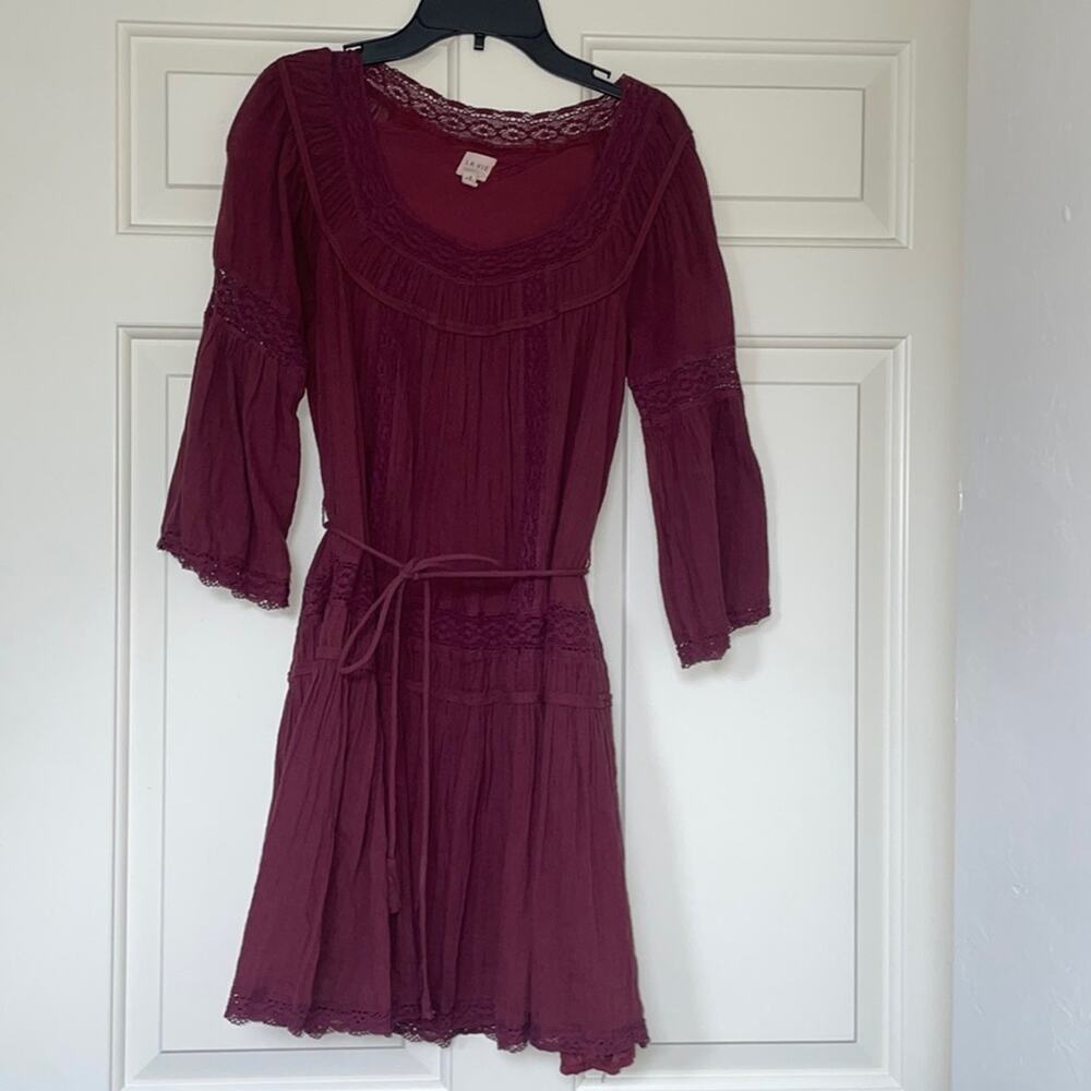 REBECCA TAYLOR La Vie Bordeaux Cotton Dress VICTORIAN EDUARDIAN RENAISSANCE - Picture 2 of 7